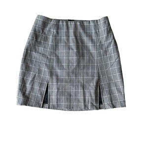 Aritzia Sunday Best 00 Pink Gray Plaid Mini Skirt Front Slits Zip Back